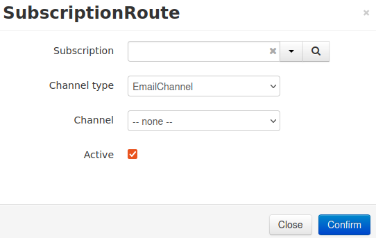 Create dialog for SubscriptionRoute